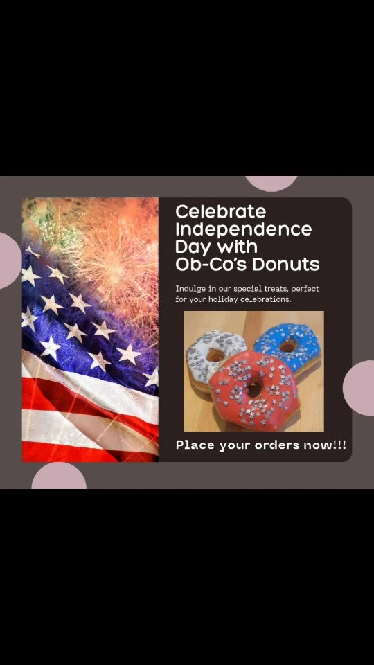 🇺🇸🎆 Donut wait! 🎆🇺🇸
Place your orders now for 4th of July weekend at Ob-Co’s Donuts and skip the line!

Make your celebration extra sweet with our fresh-made holiday treats! 🍩❤️💙
 Call or order online to pre-order today!

#communitychoiceawards #bestofthebest  #donut  #tomsriverlocal #tomsrivernj #donutlife #freshdaily #yummyfood #breakfast #snack #love #coffee  #sogood #oceancounty #happiness #oceancountynj #jersey #jerseyshore #fresh #foodies  #donuts #doordash #grubhub #ubereats #popular #opendaily  #eatlocal #4thofjuly